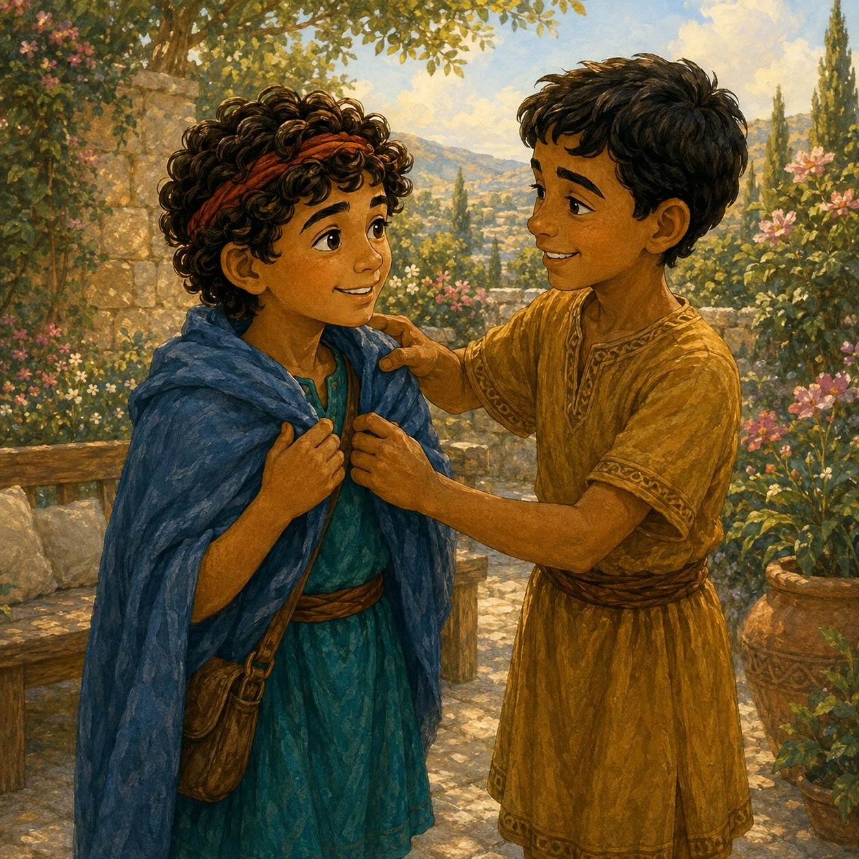 A gift for you. Jonathan shared his special cloak. “You are my friend,” his gift said. David felt cared for. Kind friends share.