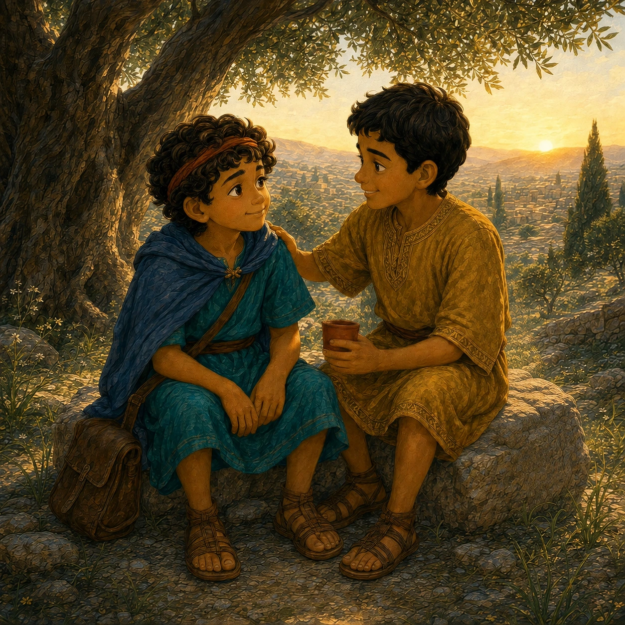 You are not alone. One day David felt tired and worried. Jonathan came to sit with him. “You are not alone.” He reminded David of God’s care.