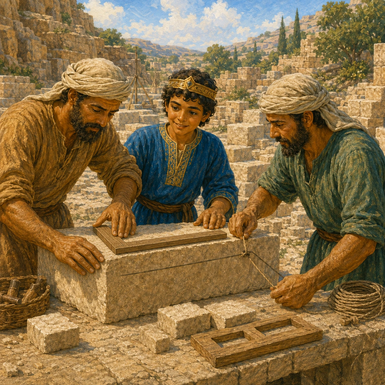 Measure and check. The workers shaped the stones. They measured and checked them carefully. Each stone needed to fit. Getting ready was important work.